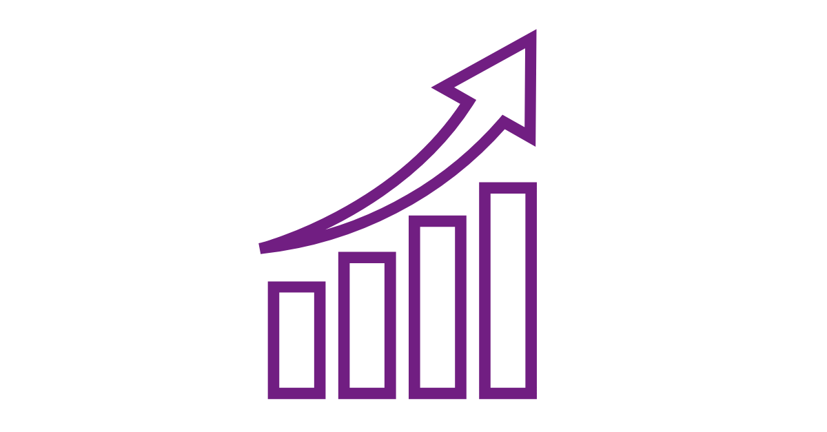 Purple increasing chart icon.