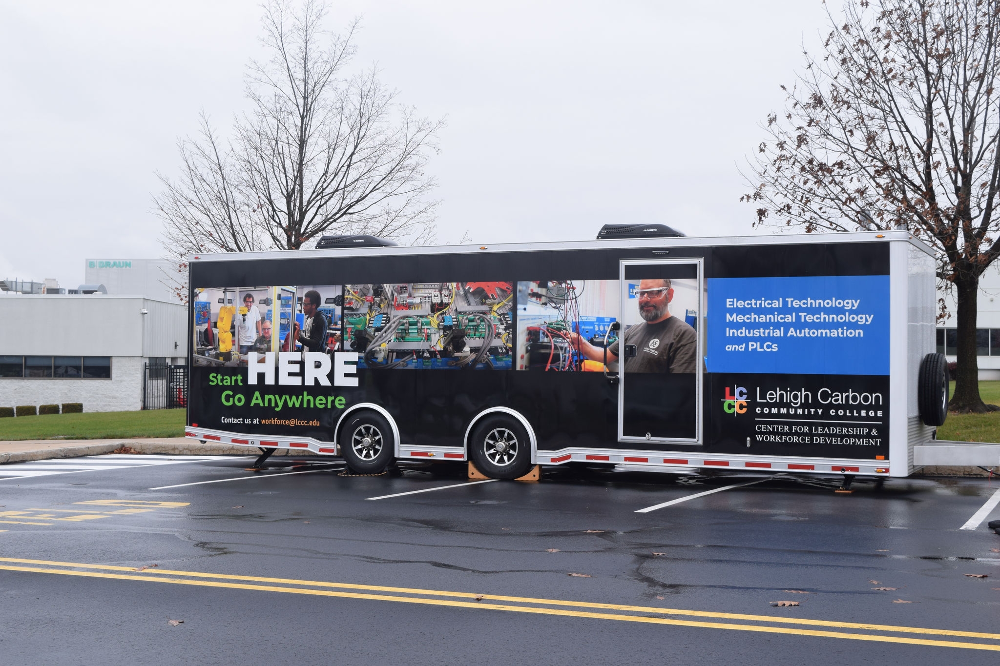 Lehigh Carbon Community College’s Mobile Manufacturing Training Lab, part of a partnership with B. Braun to support employee pre-apprenticeship and workforce development programs.
