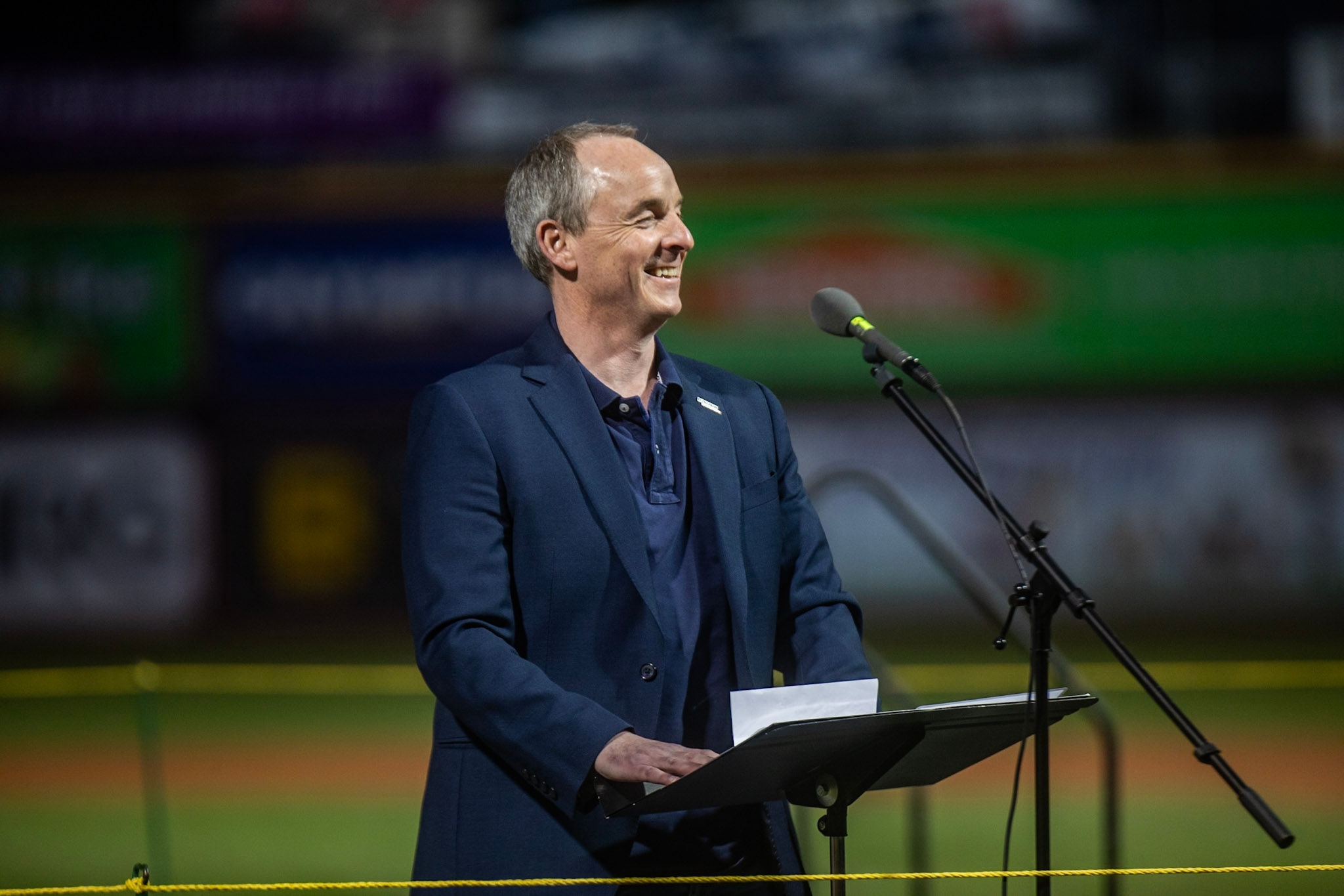 B. Braun CEO Michael Parden speaking at the Let Freedom Sing event, introducing a musical program celebrating the diverse voices and stories that shape America.