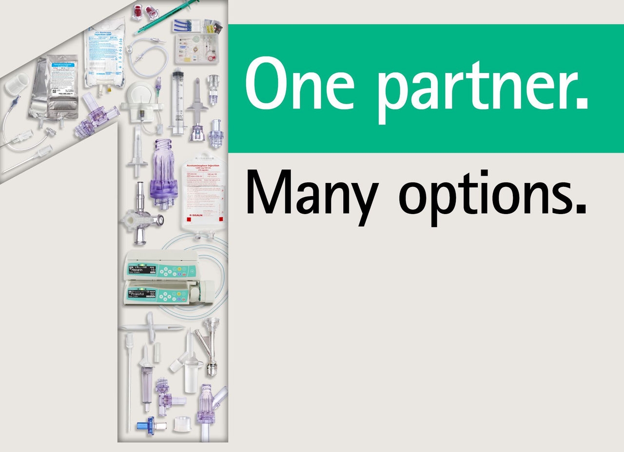  A variety of medical equipment and supplies next to the text “One partner. Many options.”