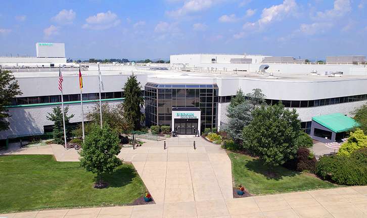 A drone image of the front of the B. Braun Allentown facility. 