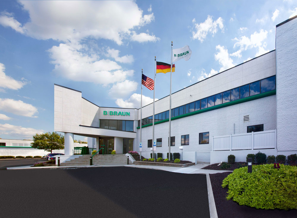Exterior image of B. Braun Medical's Bethlehem office on a clear day. 