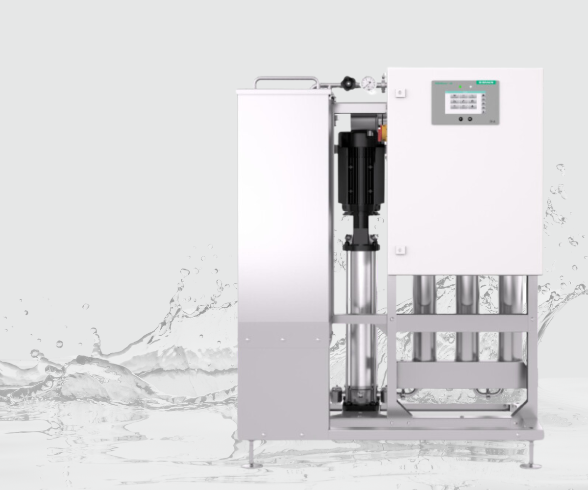 AQUAbase nX Reverse Osmosis System with a splash of water behind it.