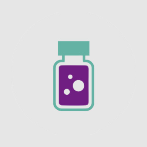 Icon of a medicine bottle with bubbles.