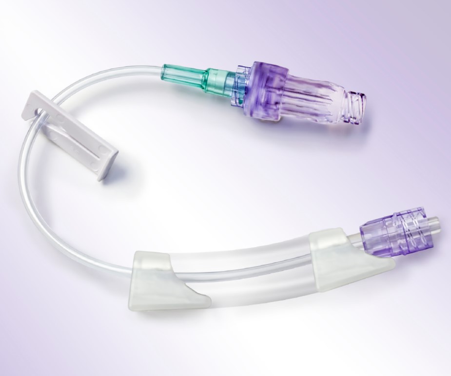 STEADYCare Extension Set with Wedge Catheter Stabilizer on a purple background. 