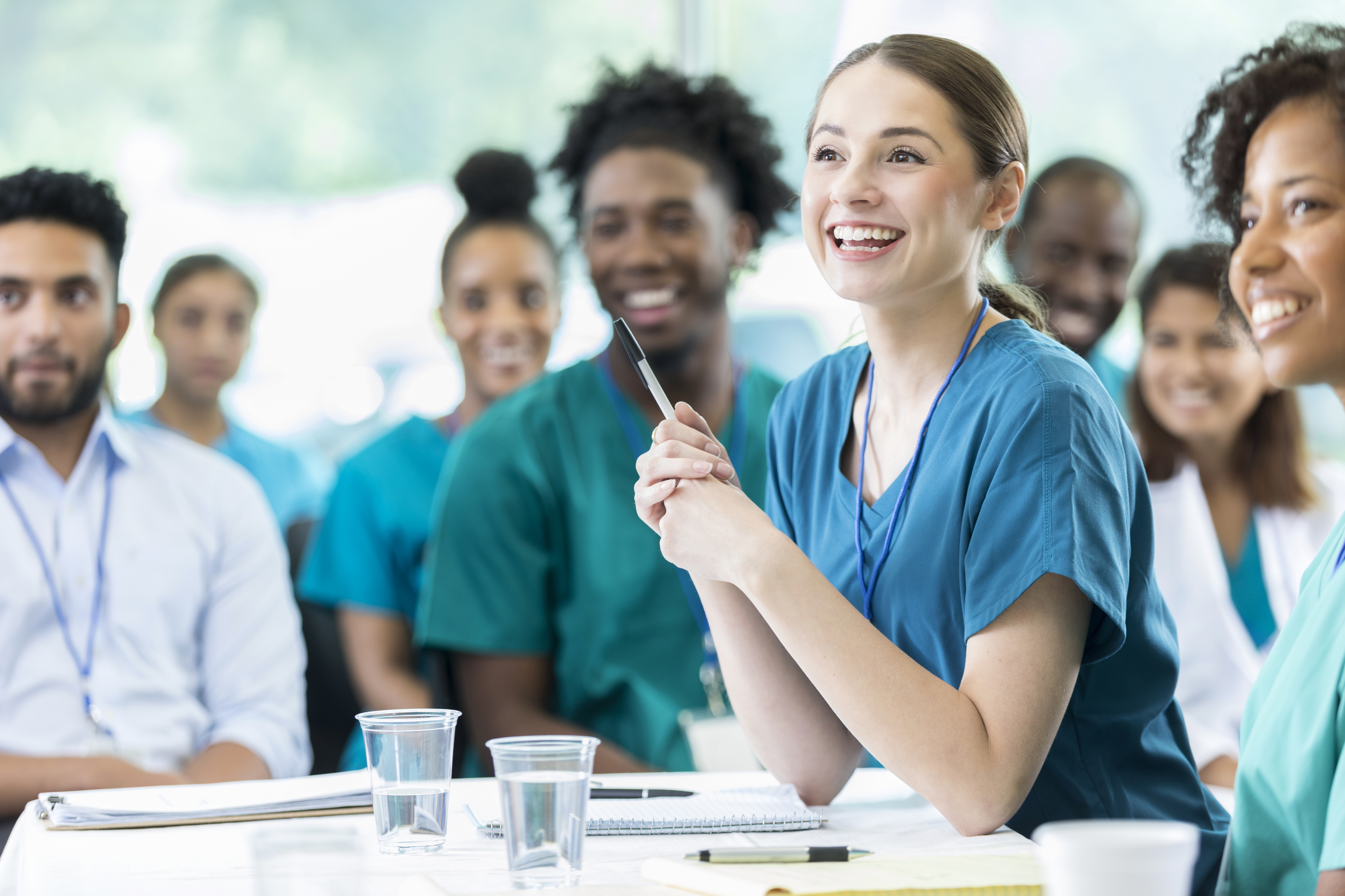 Attentive nursing students in classroom. 